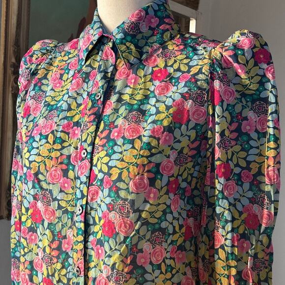 prairie blouse floral cotton button up puff sleeve cottagecore XS Sundance - Picture 5 of 14